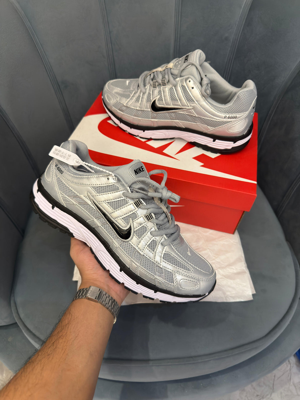 NIKE P-6000 TRAINER SILVER BLACK