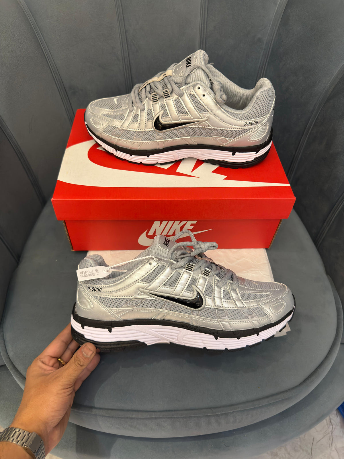NIKE P-6000 TRAINER SILVER BLACK