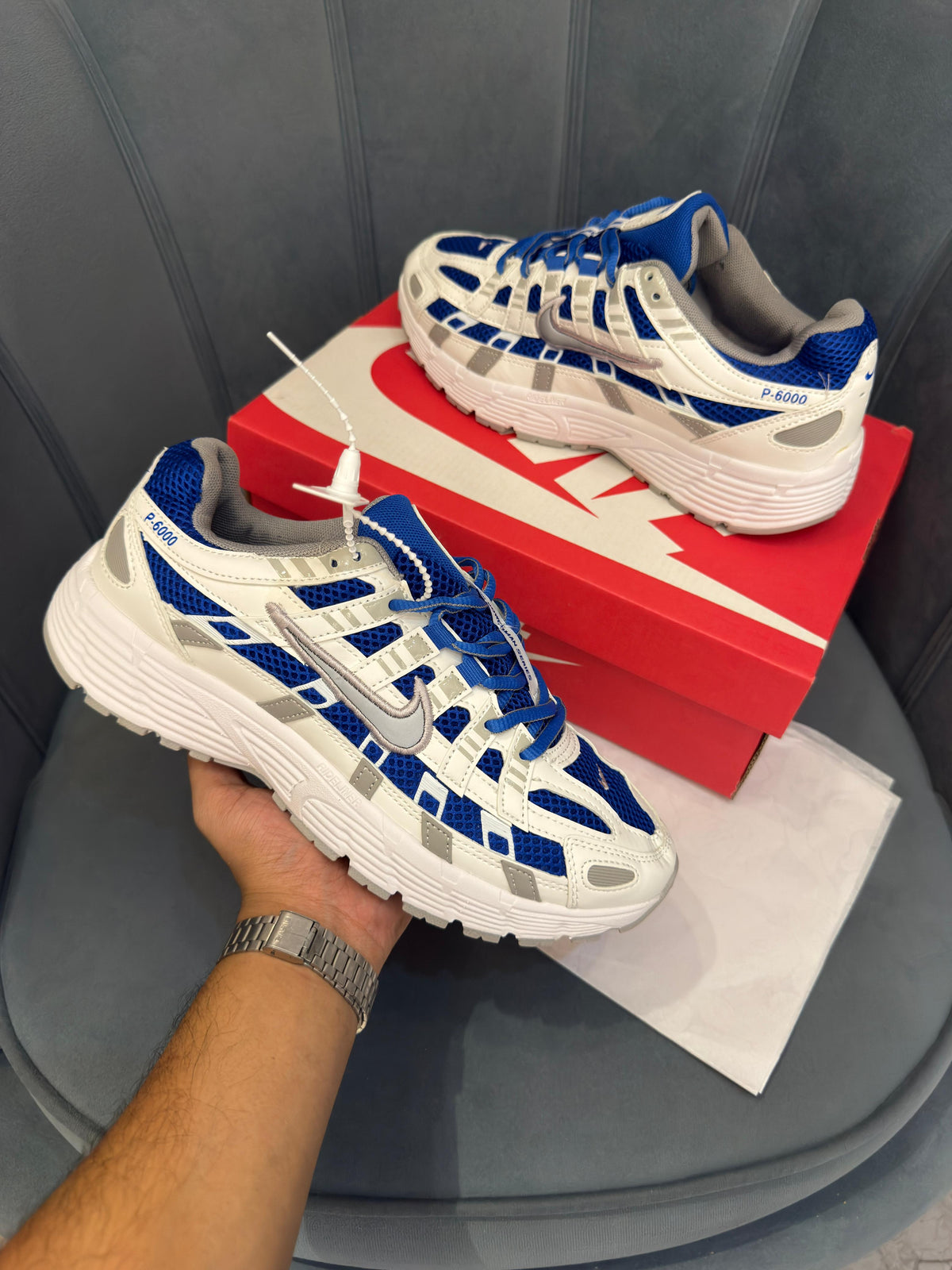 NIKE P-6000 TRAINER METALLIC ROYAL BLUE WHITE