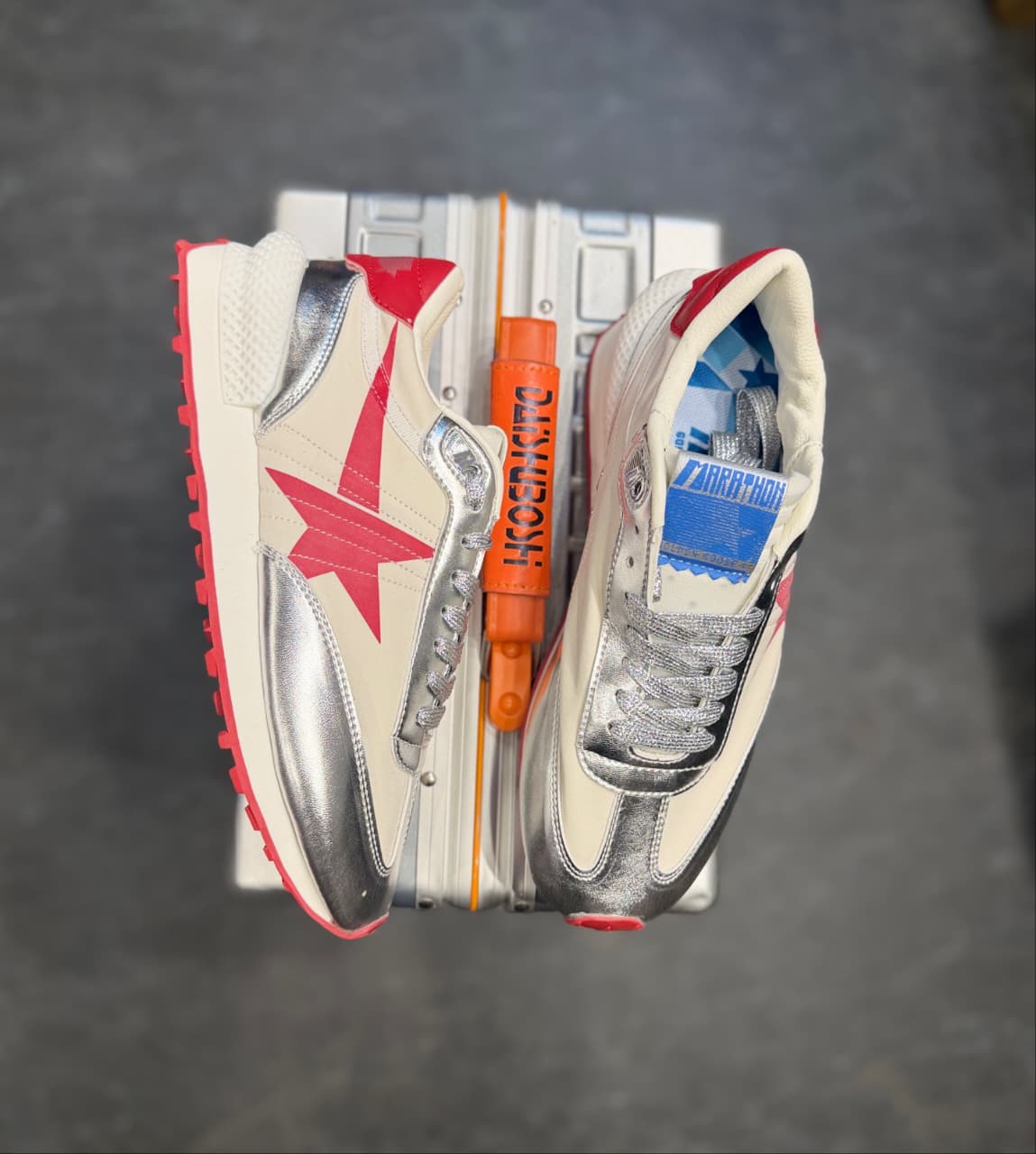 GOLDEN GOOSE MARATHON SNEAKERS SILVER RED