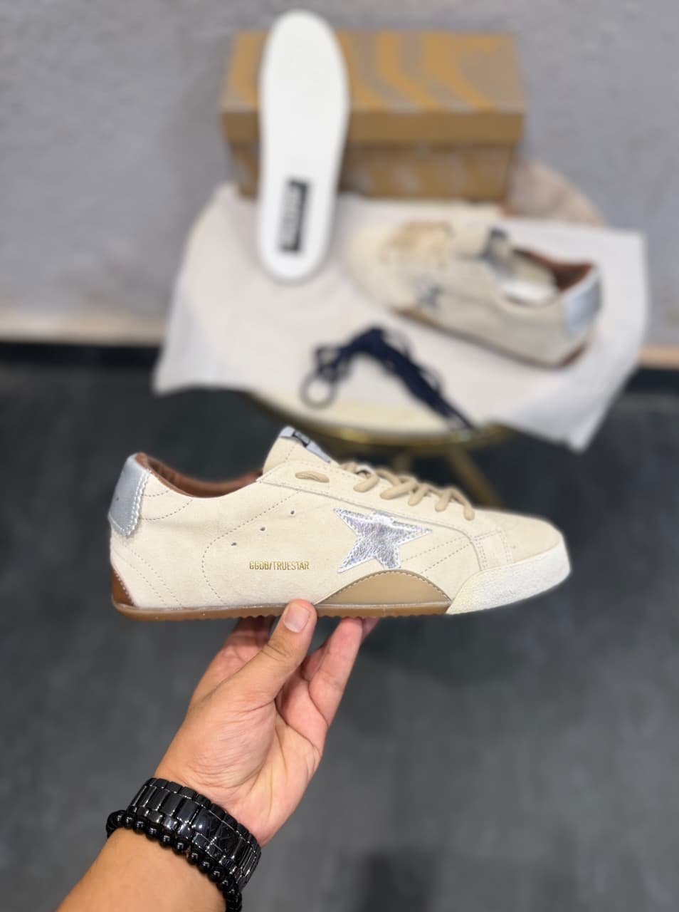 GOLDEN GOOSE TRUE STAR BEIGE SILVER