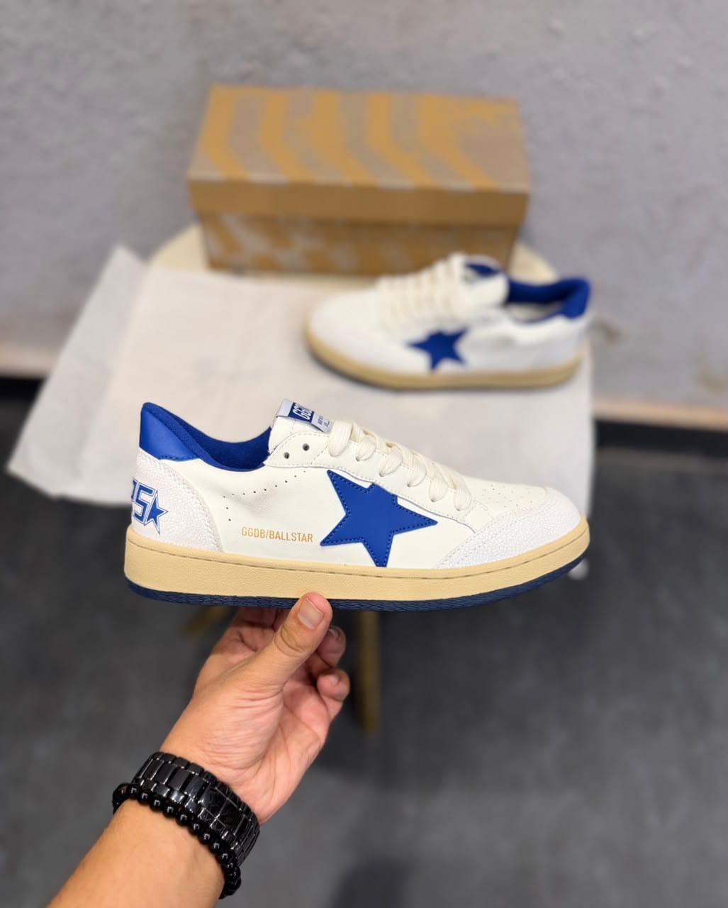 GOLDEN GOOSE BALL STAR WHITE BLUE SNEAKERS