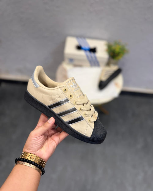 ADIDAS ORIGINALS SUPERSTAR BEIGE BLACK SILVER