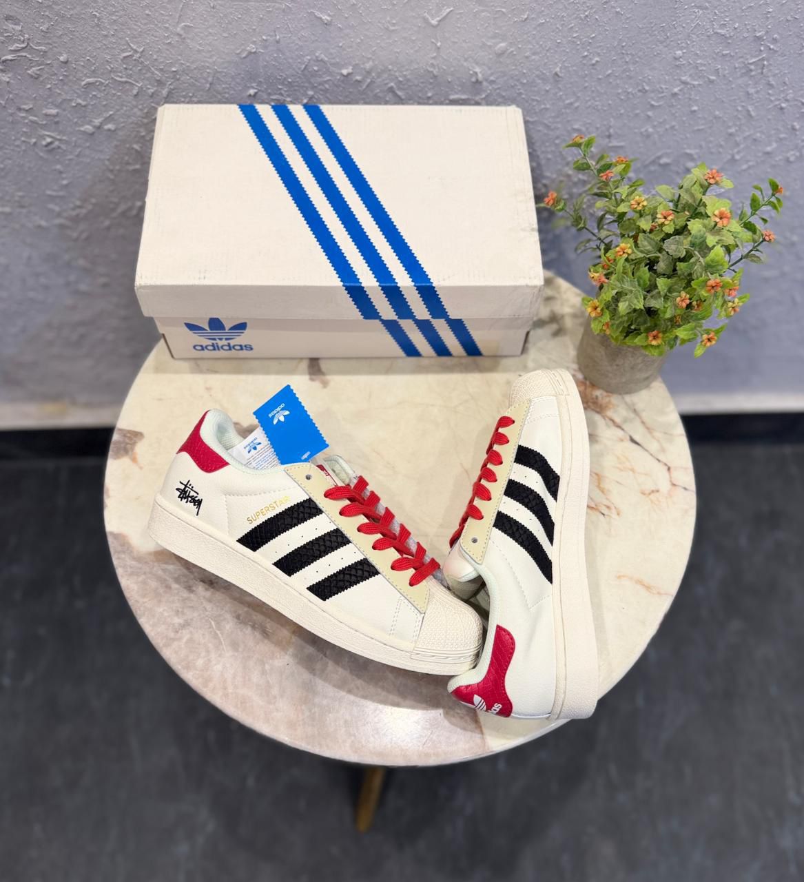 ADIDAS ORIGINAL SUPERSTAR WHITE BLACK RED STUSSY X SUPREME