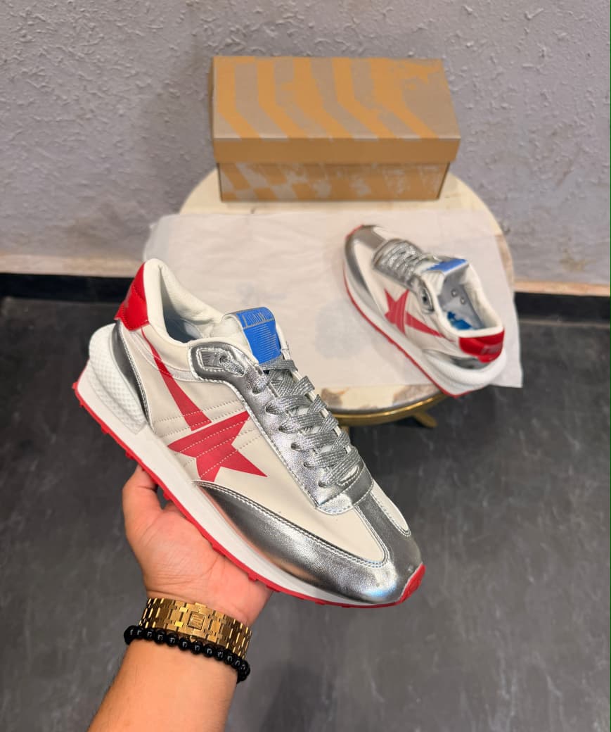 GOLDEN GOOSE MARATHON SNEAKERS SILVER RED
