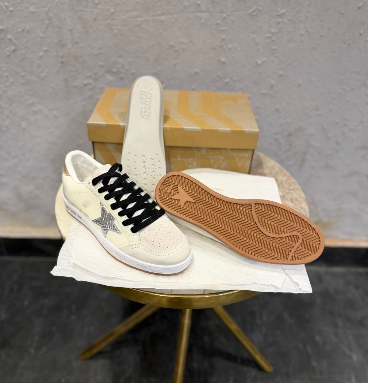 GOLDEN GOOSE BALL STAR WHITE SILVER SNEAKERS