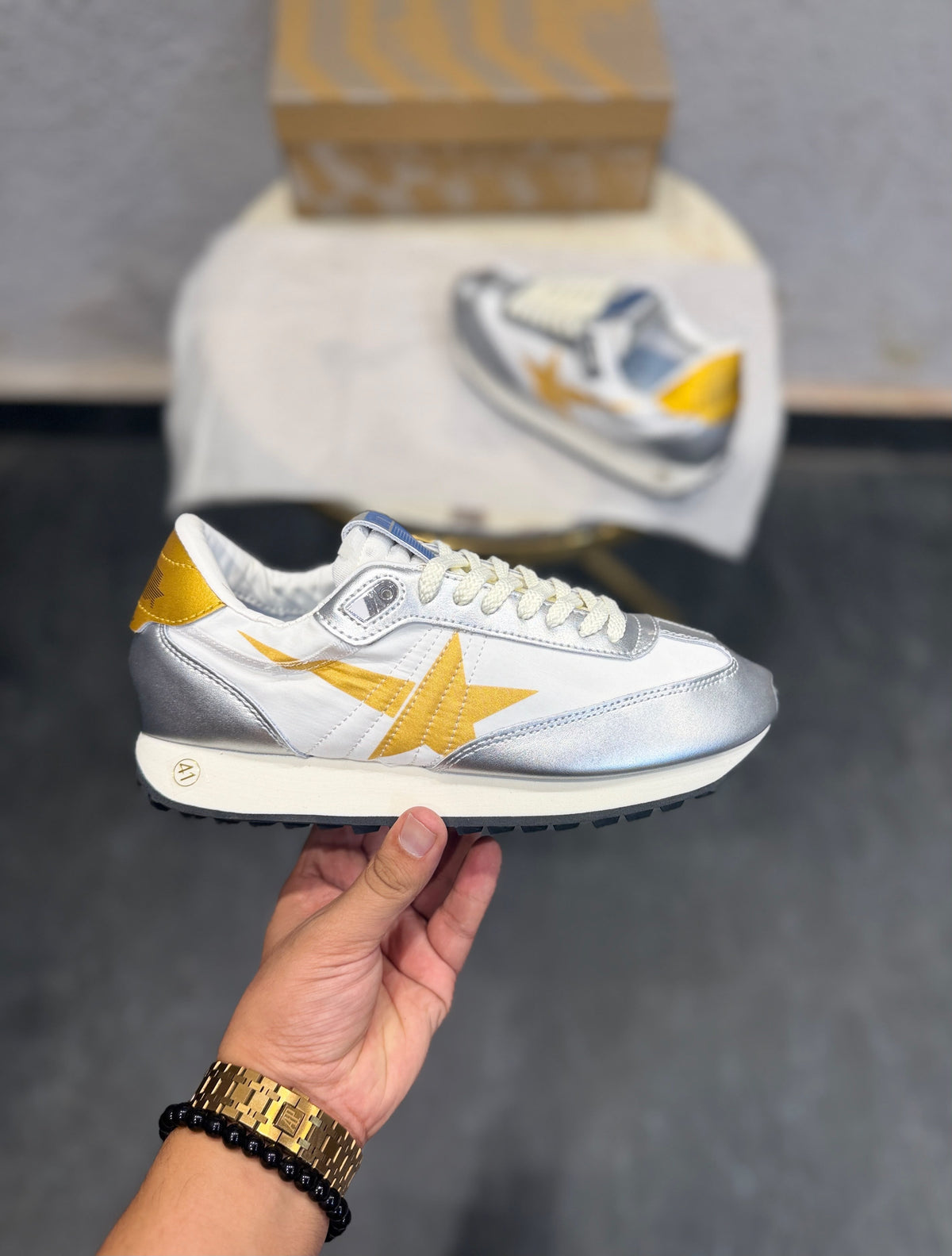GOLDEN GOOSE MARATHON SNEAKER SILVER GOLD