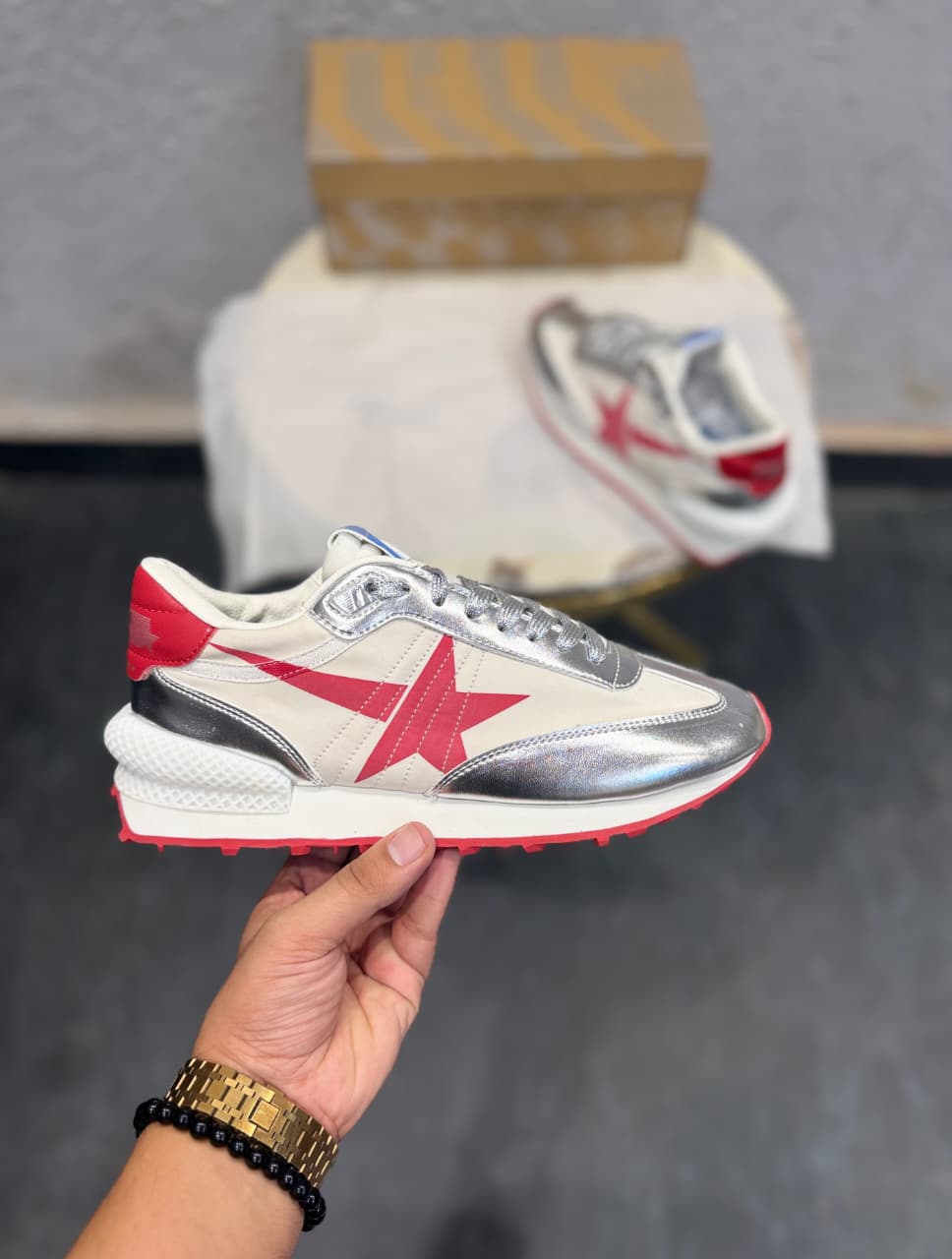 GOLDEN GOOSE MARATHON SNEAKERS SILVER RED