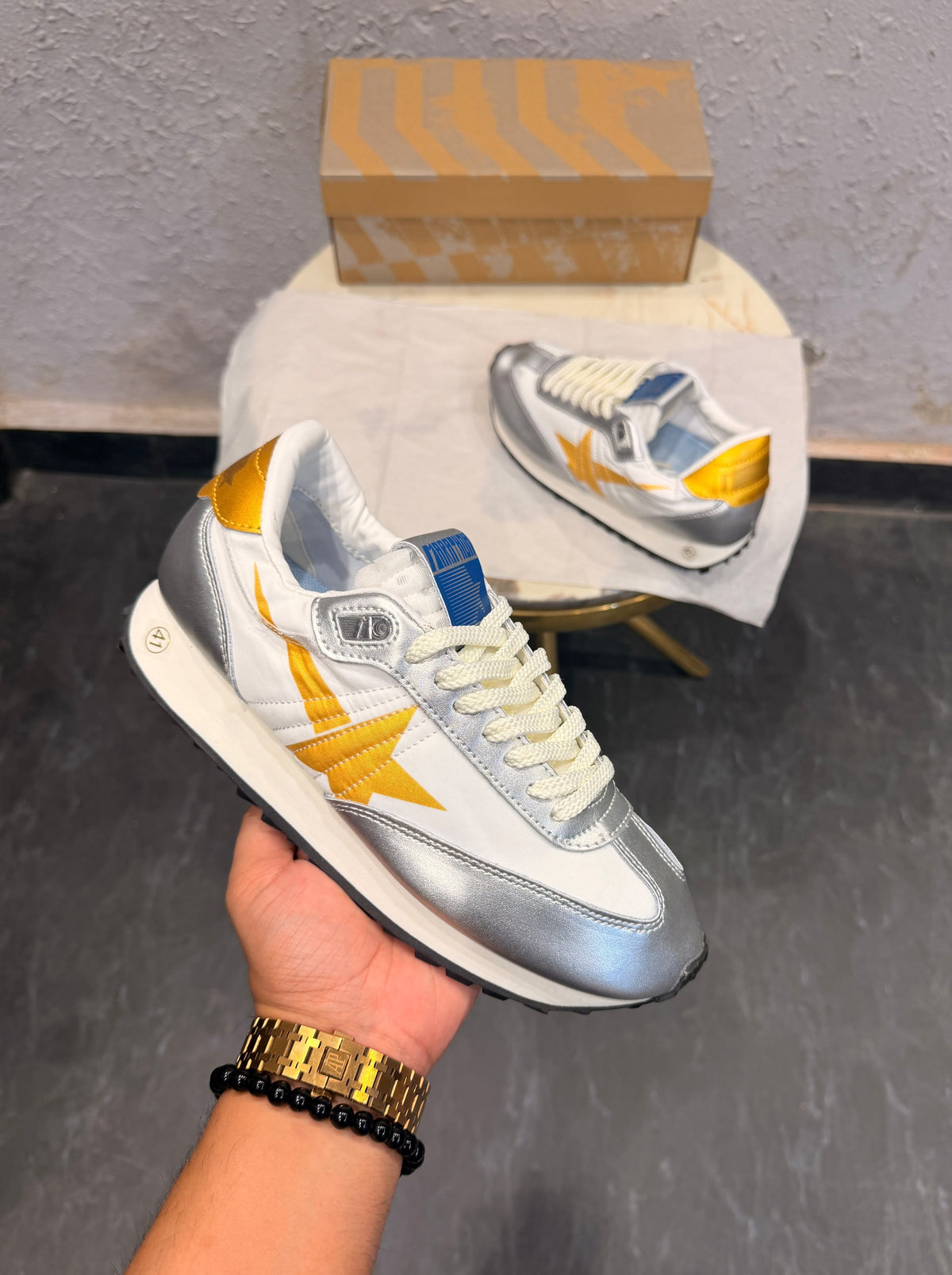 GOLDEN GOOSE MARATHON SNEAKER SILVER GOLD