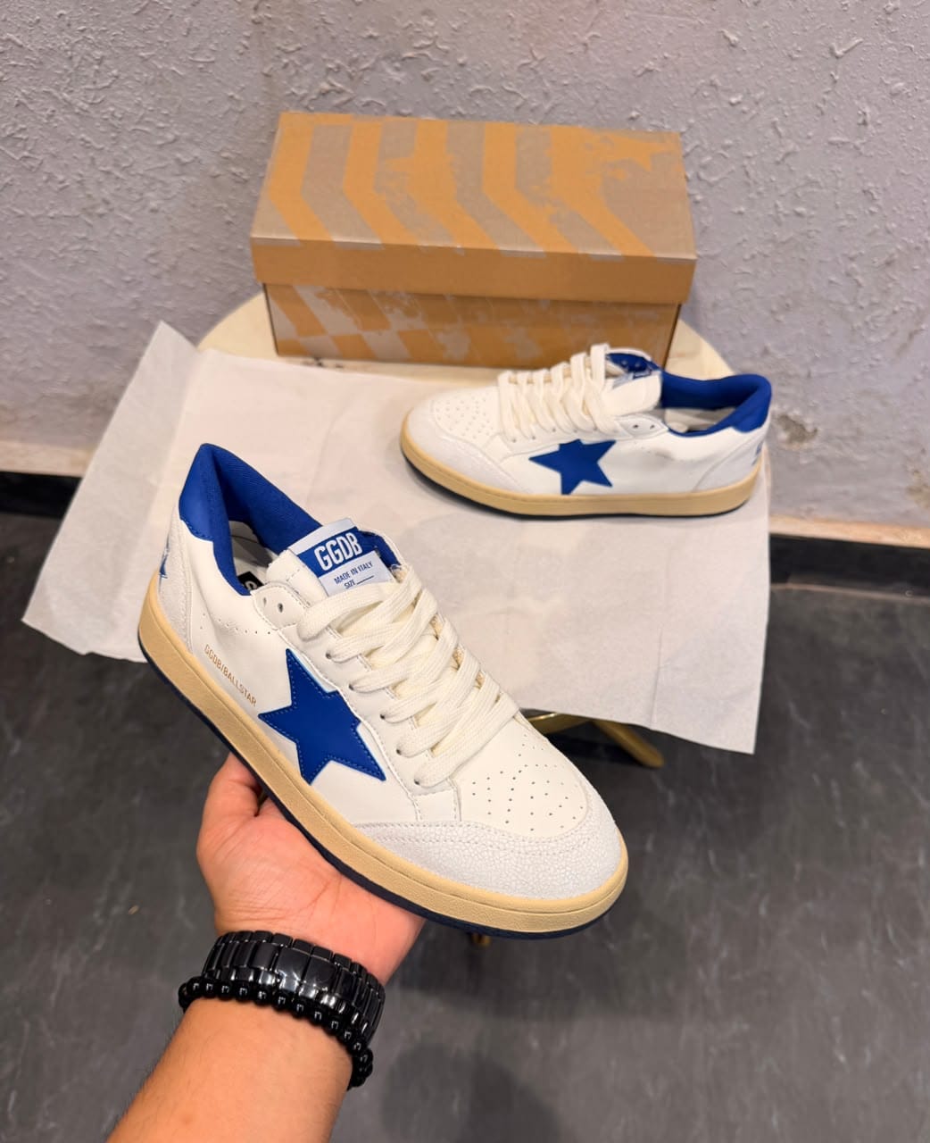 GOLDEN GOOSE BALL STAR WHITE BLUE SNEAKERS