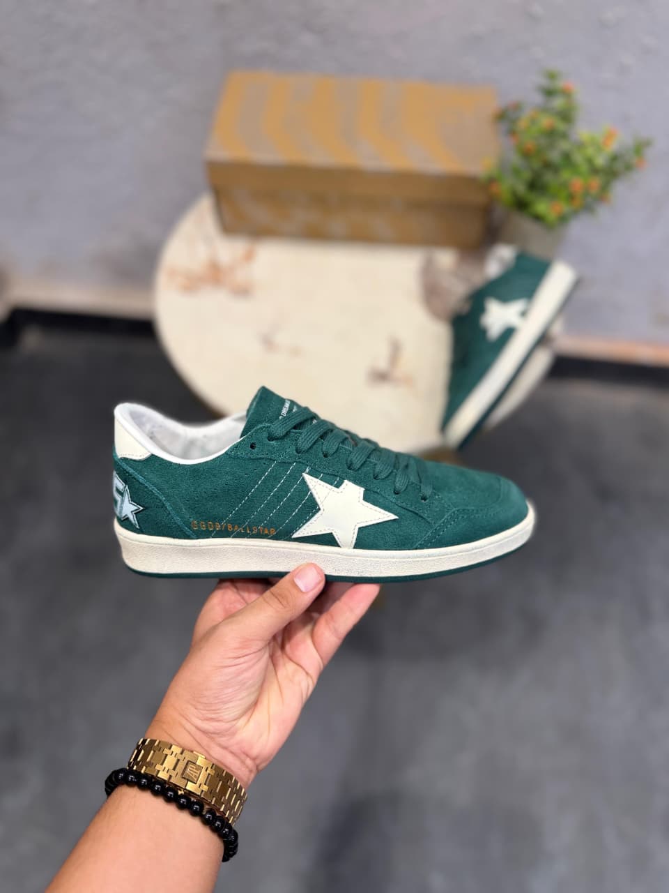 GOLDEN GOOSE BALL STAR GREEN SNEAKERS