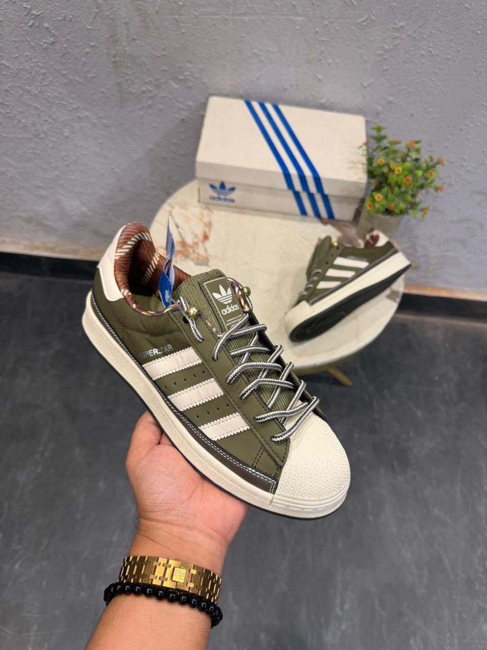 ADIDAS ORIGINALS SUPERSTAR 2ND GENERATION OLIVE GREEN WHITE SOLE