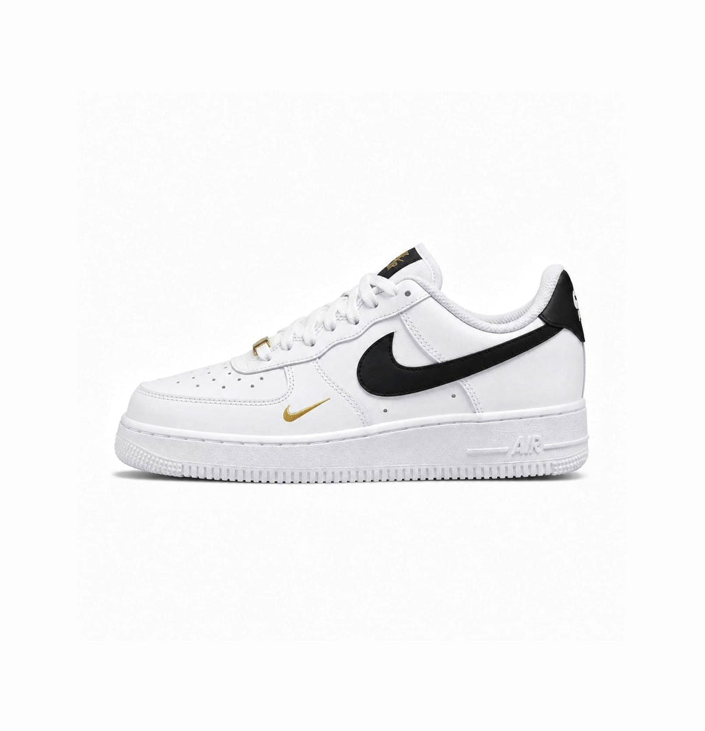 NIKE AIR FORCE 1 LOW 07 ESSENTIAL WHITE BLACK GOLD MINI SWOOSH