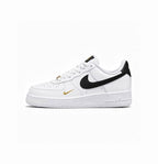 NIKE AIR FORCE 1 LOW 07 ESSENTIAL WHITE BLACK GOLD MINI SWOOSH