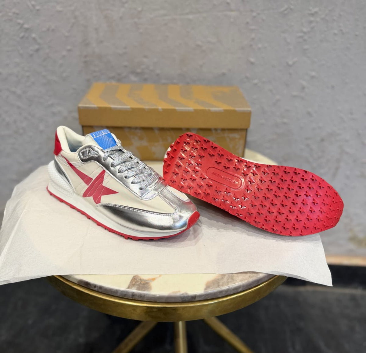 GOLDEN GOOSE MARATHON SNEAKERS SILVER RED