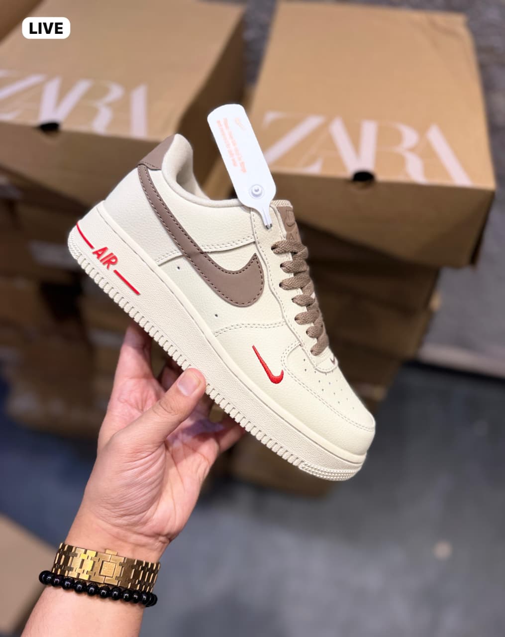 NIKE AIRFORCE ONE BROWN SWOOSH