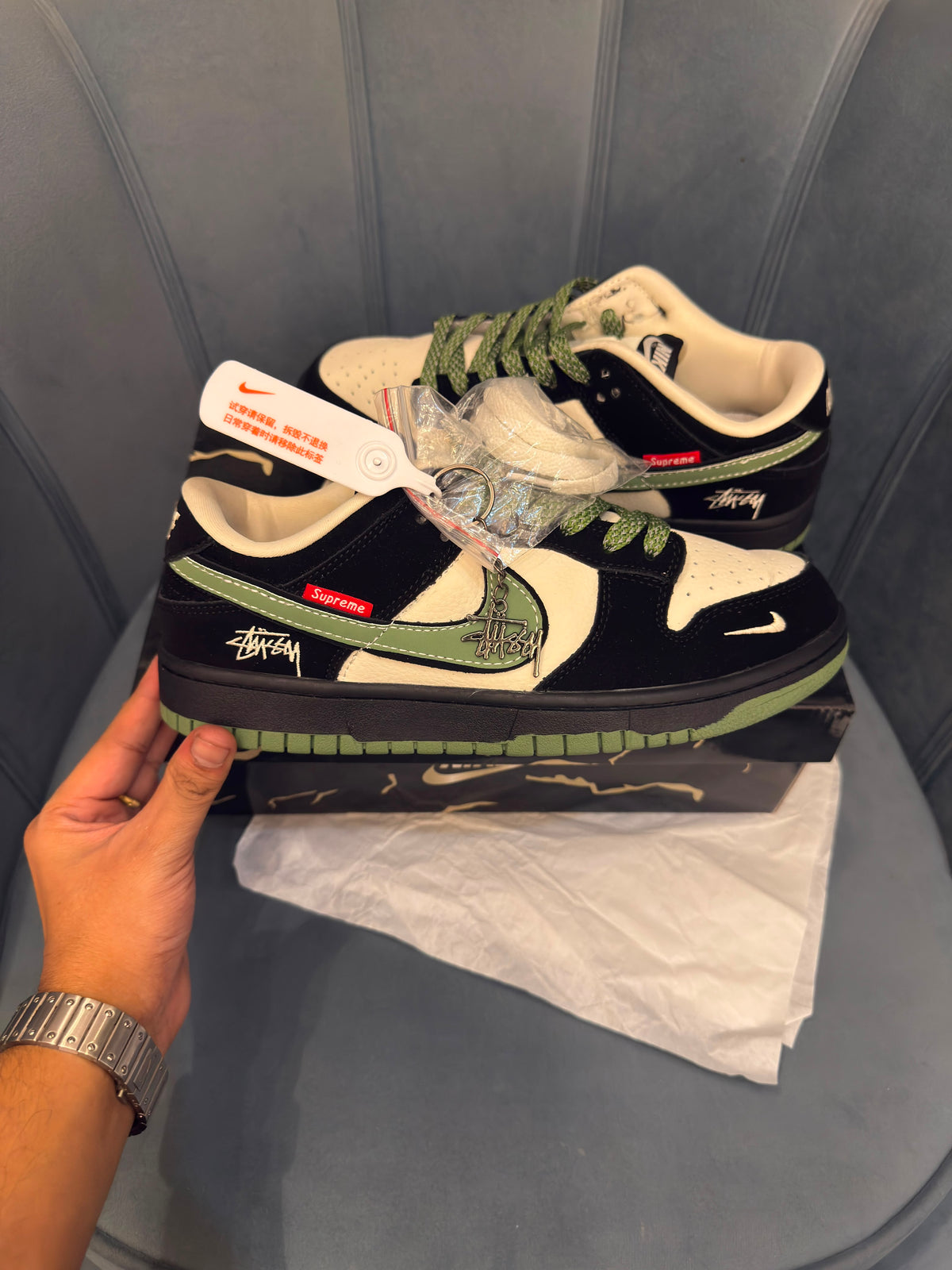 NIKE SB CUSTOM STUSSY GREEN WHITE
